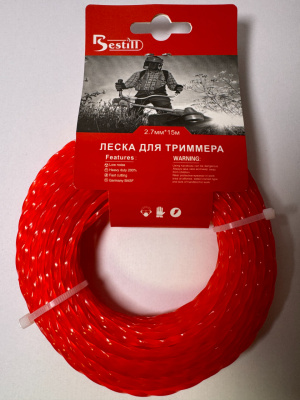 Леска мотокосы Ø2,7mm,  15 метров     (витой квадрат )   "BESTILL"